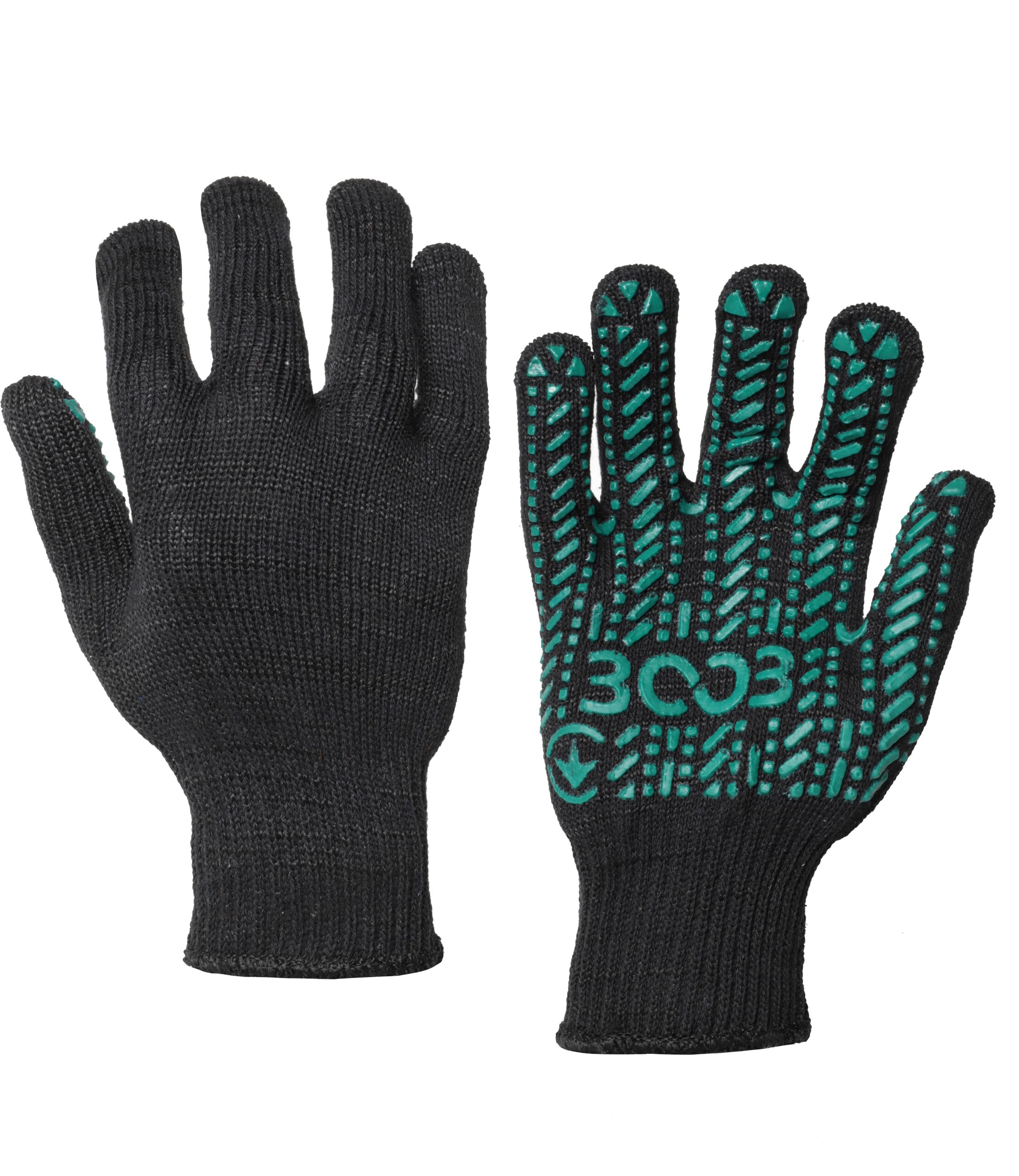 Рукавички 3003 з ПВХ крапкою 10 кл.,PREMIUM чорний (зелена ПВХ крапка)